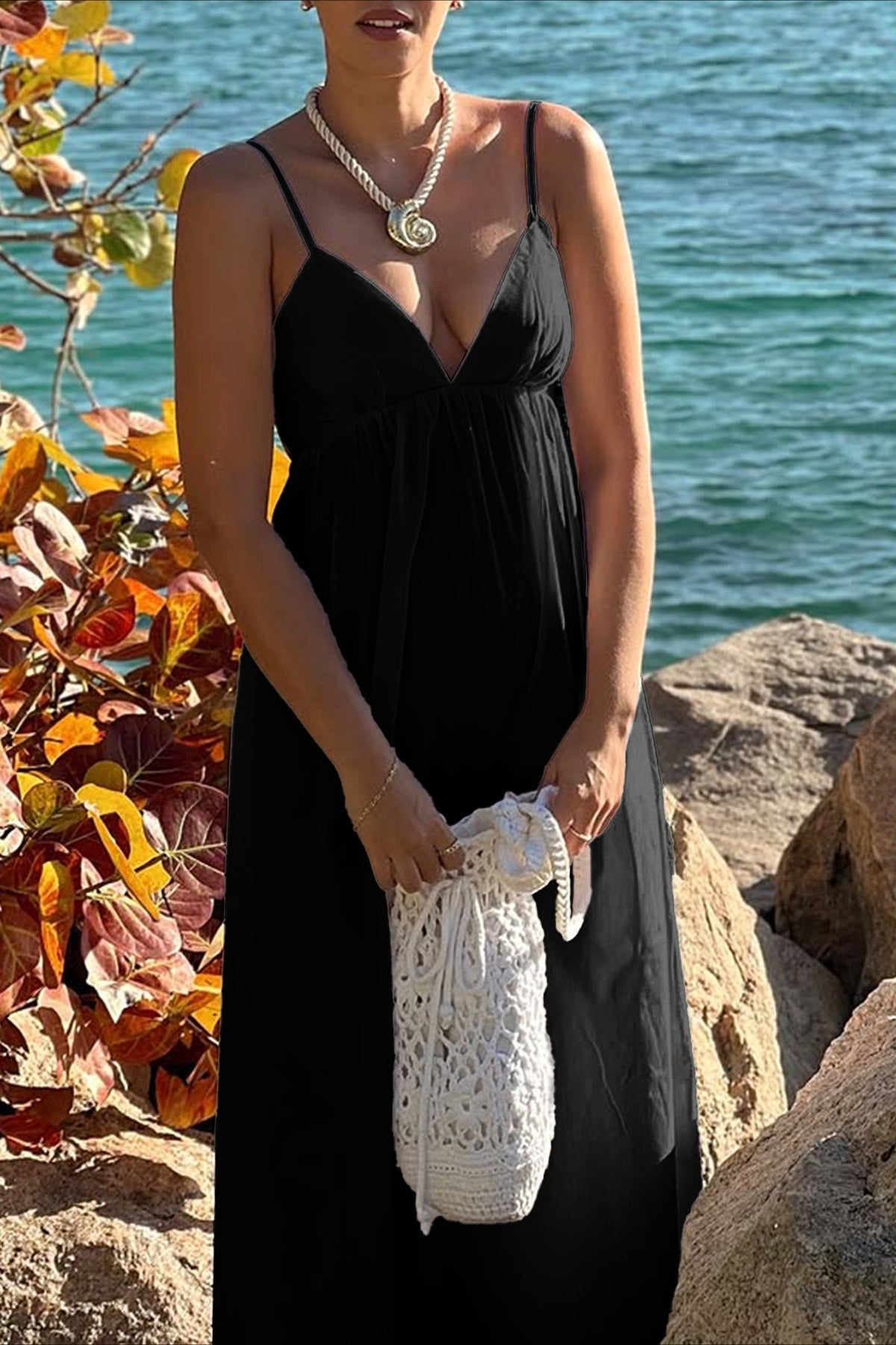 Deep V High Waist Relaxed Vacation Maxi Dress