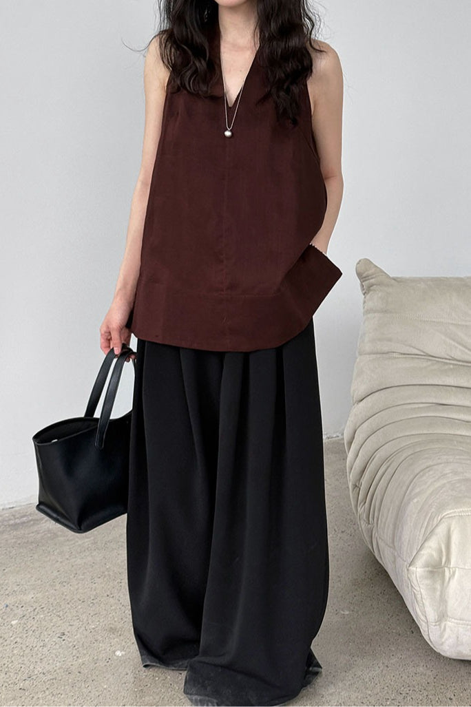Halter V Neck Linen Casual Tank Top