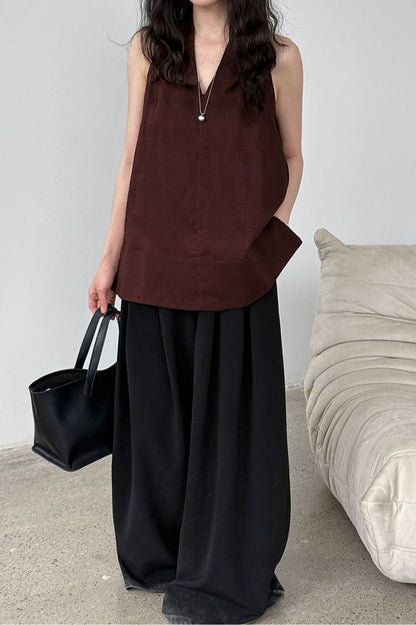 Halter V Neck Linen Casual Tank Top
