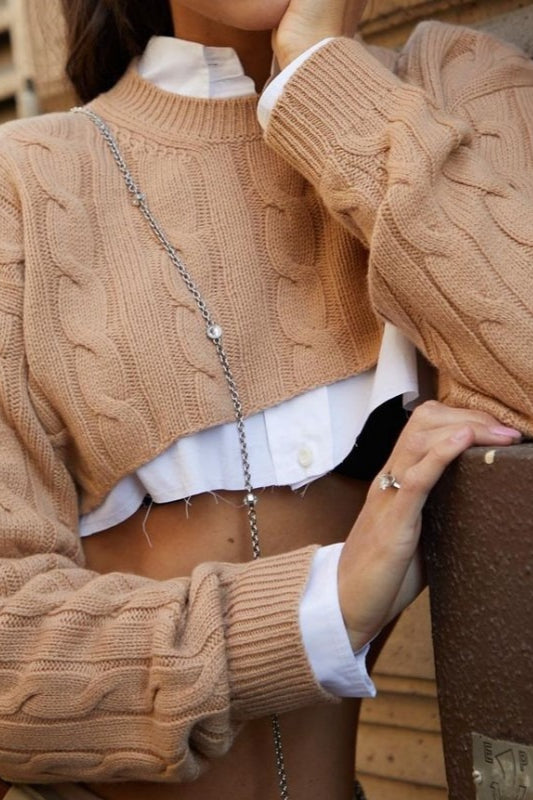 Layered Style Cable Knit Sweater