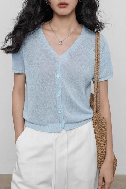V-Neck Short Sleeve Knit Top