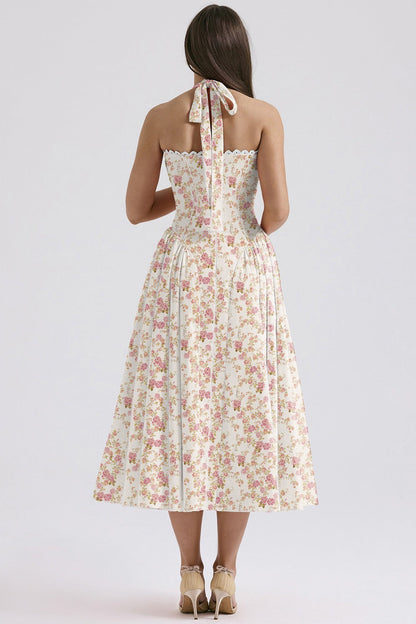 Halter Neck Slim Strap Floral Dress