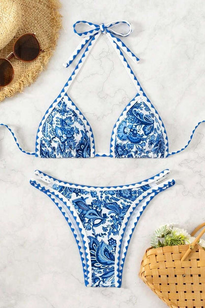 Halter Tie Back Paisley Print Bikini Set