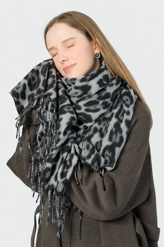 Cozy Leopard Print Faux Wool Scarf