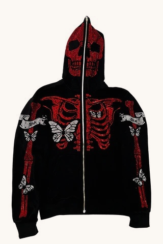 Cartoon Print Camo Panel Zip Youthful Casual Hoodie