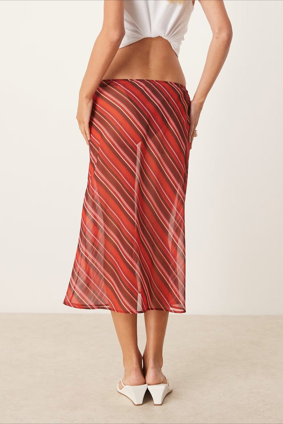 Sheer lka Dot High Waist A Line Midi Skirt