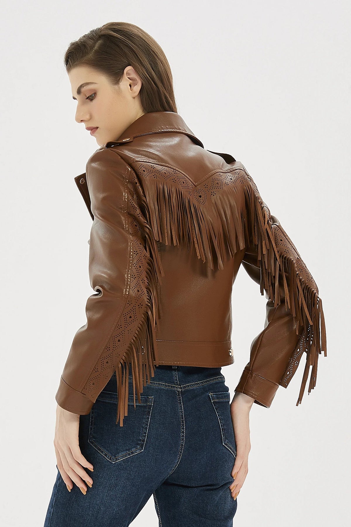 Faux Leather Tassel Biker Jacket