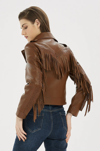 Faux Leather Tassel Biker Jacket