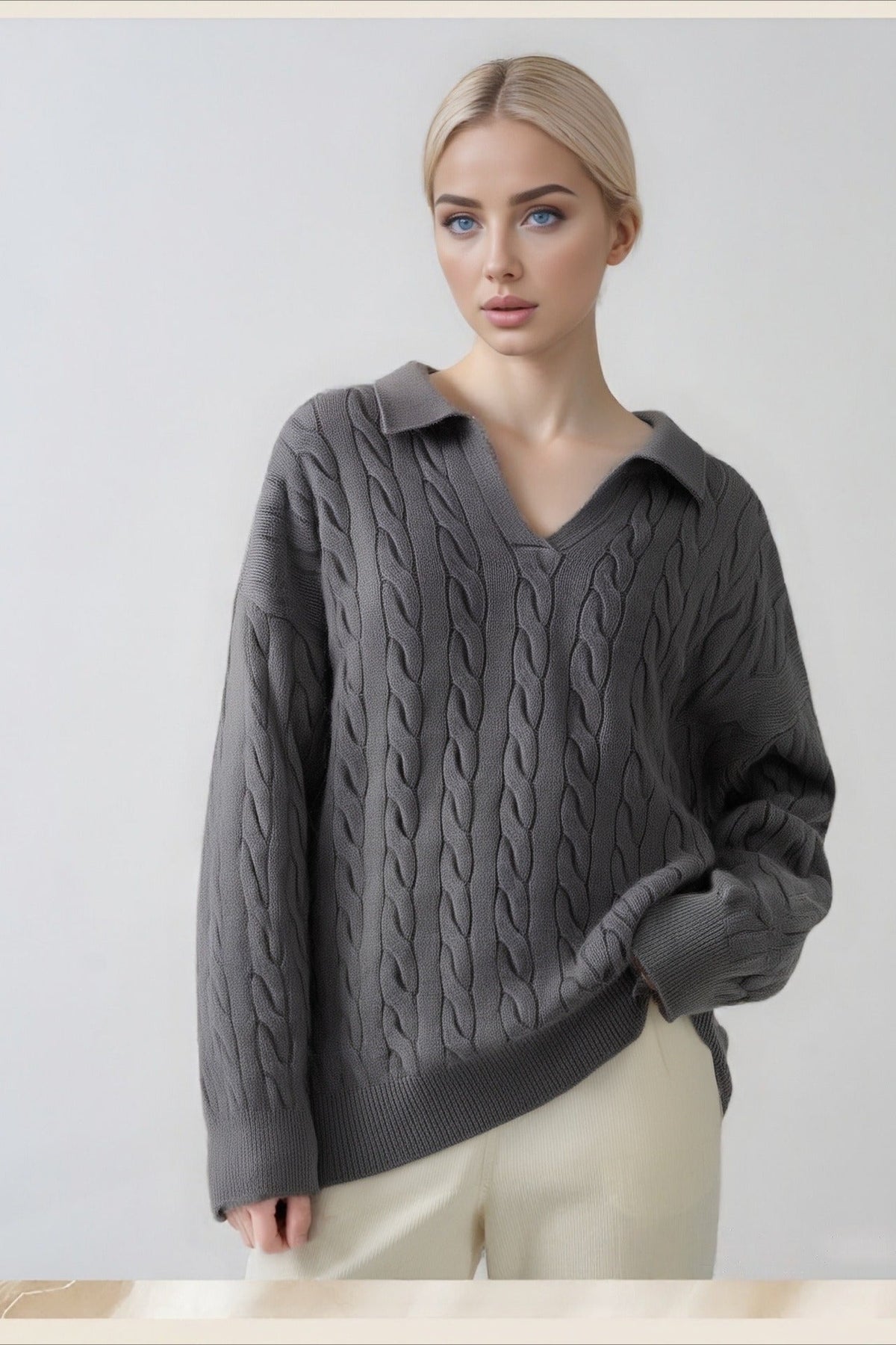 Vintage Polo Neck Cable Sweater
