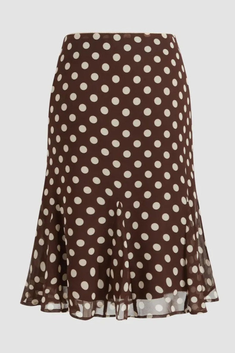 High Waist Polka Dot Chiffon Mermaid Midi Skirt