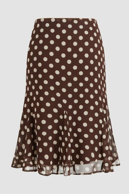 High Waist Polka Dot Chiffon Mermaid Midi Skirt