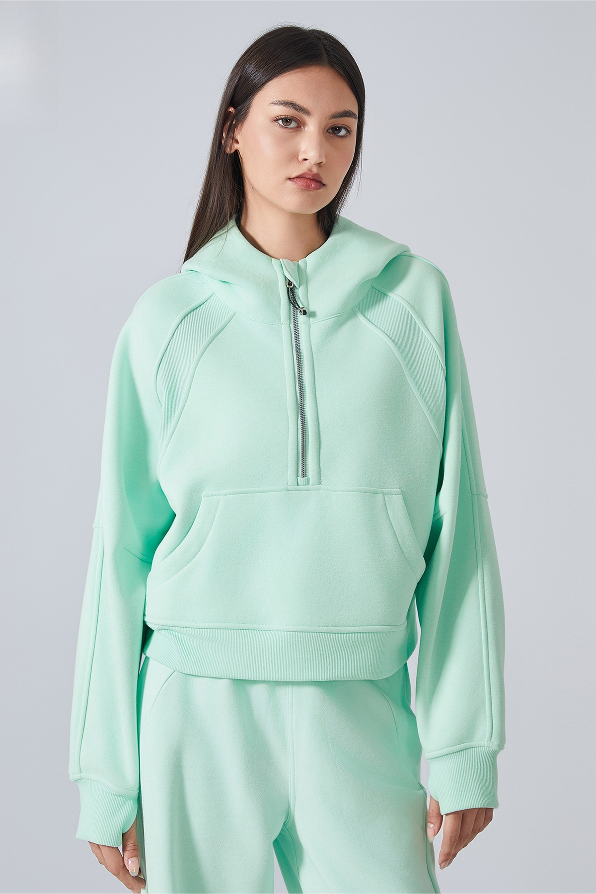 Fleece Lined Half Zip Loose Athletic Yoga Hoodie