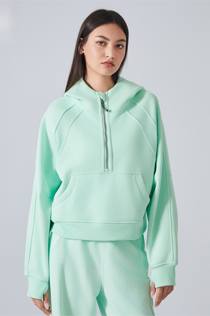 Fleece Lined Half Zip Loose Athletic Yoga Hoodie