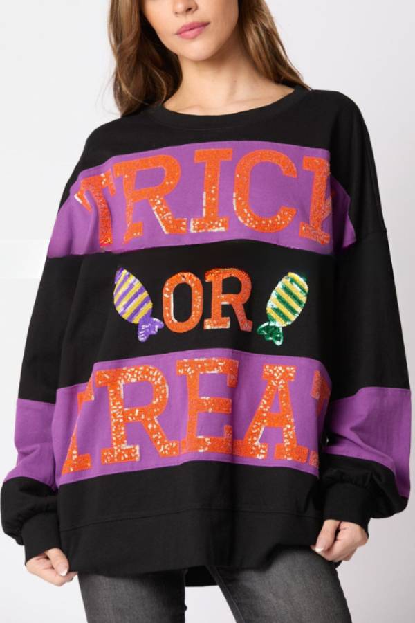 Halloween Letter Sequined Colorblock Sweatshirt Casual Top