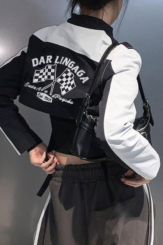 Contrast Letter Print Utility Jacket