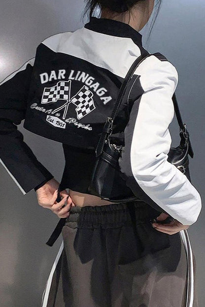 Contrast Letter Print Utility Jacket