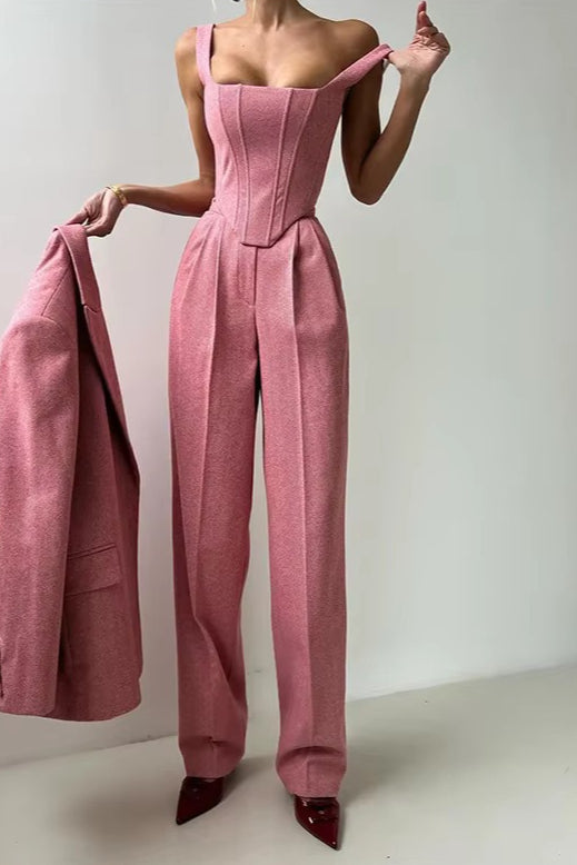 Layered Corset Style Three Piece Blazer Pants Set
