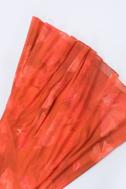 Sexy Strapless Mesh Tie Detail Maxi Floral Dress