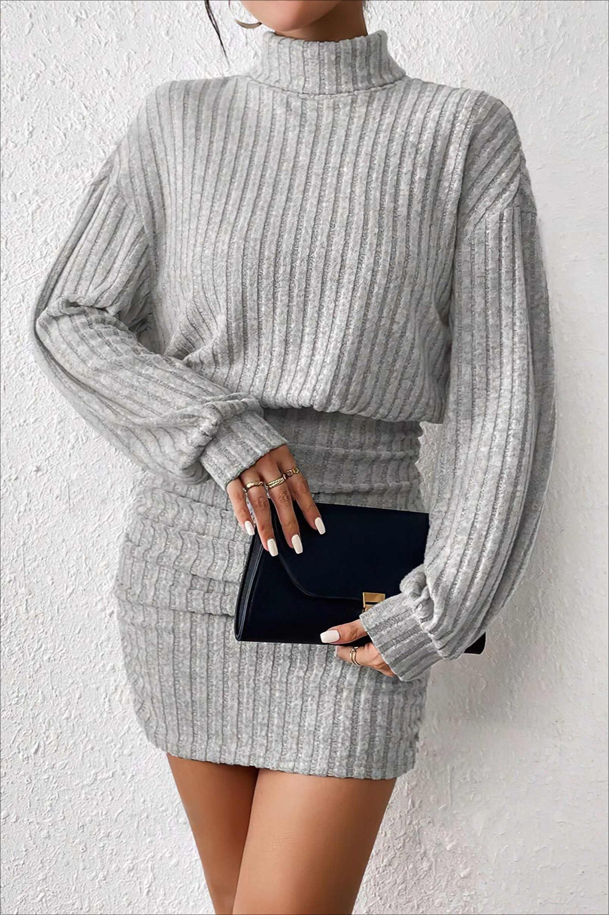 Slim Fit Ribbed Knit Sweater Dress