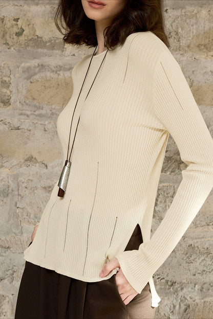 Lyocell Wool Side Slit Knit Top