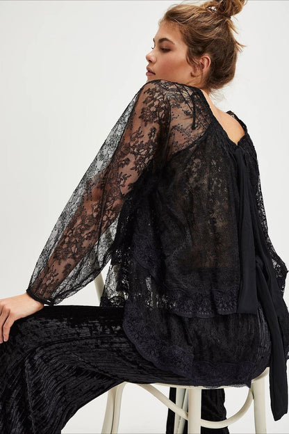 Elegant Off Shoulder Lace Overlay Blouse