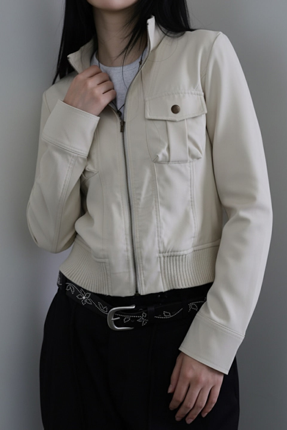 Tailored Waist Utility Zip Jacket
