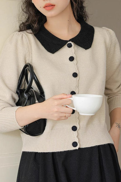 Peter Pan Collar Color Block Cardigan
