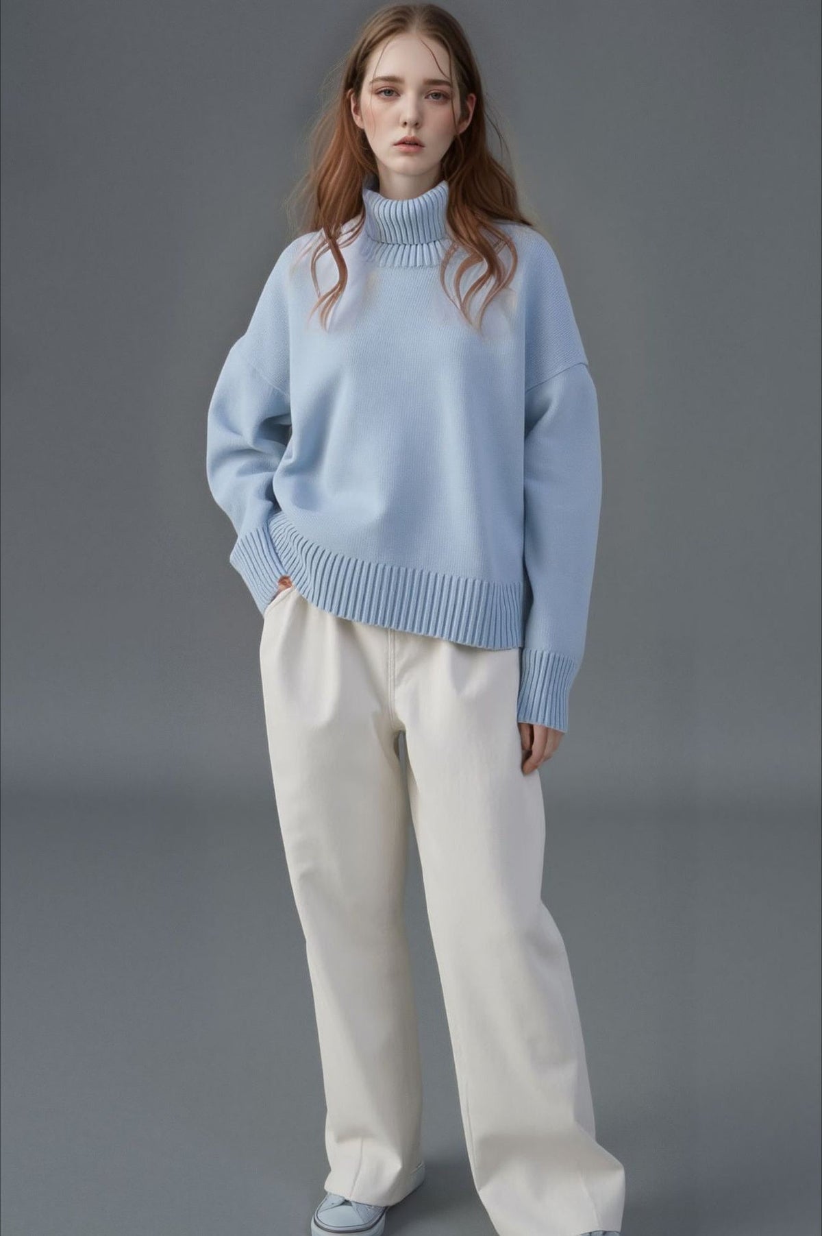 Solid High Neck Loose Knit Sweater