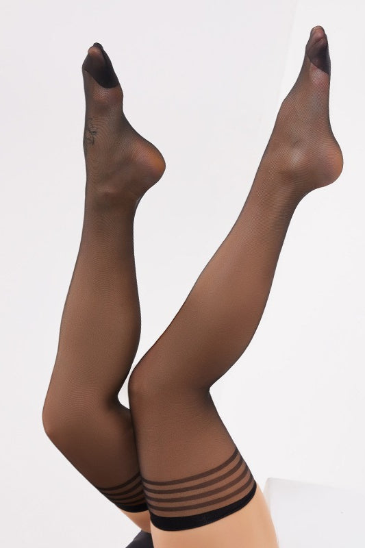 Sheer Striped Black Thigh-High Stockings