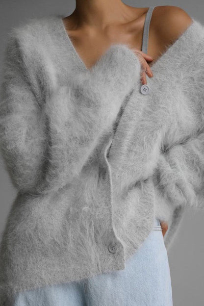 Faux Fur Blend V-Neck Cardigan