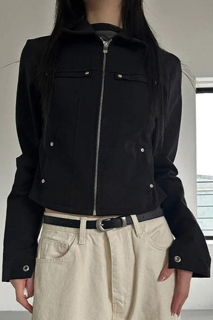 Rivet Lapel Safari Crop Jacke