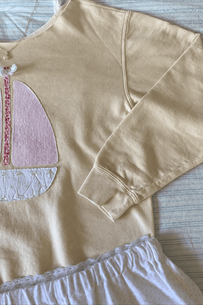Sailboat Patchwork Off Shoulder Sweatshirt