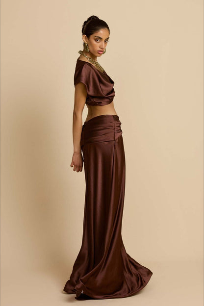 Ruched Panel Strapless Top High Waist Skirt Set