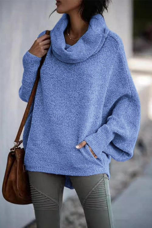 Cowl Neck Batwing Sleeves Loose Sweater