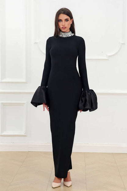 Sparkling Round Neck Long Sleeve Bubble Sleeve Formal Dress