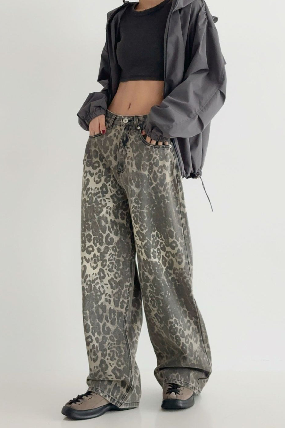 Vintage Leopard High Waist Wide Leg Pants