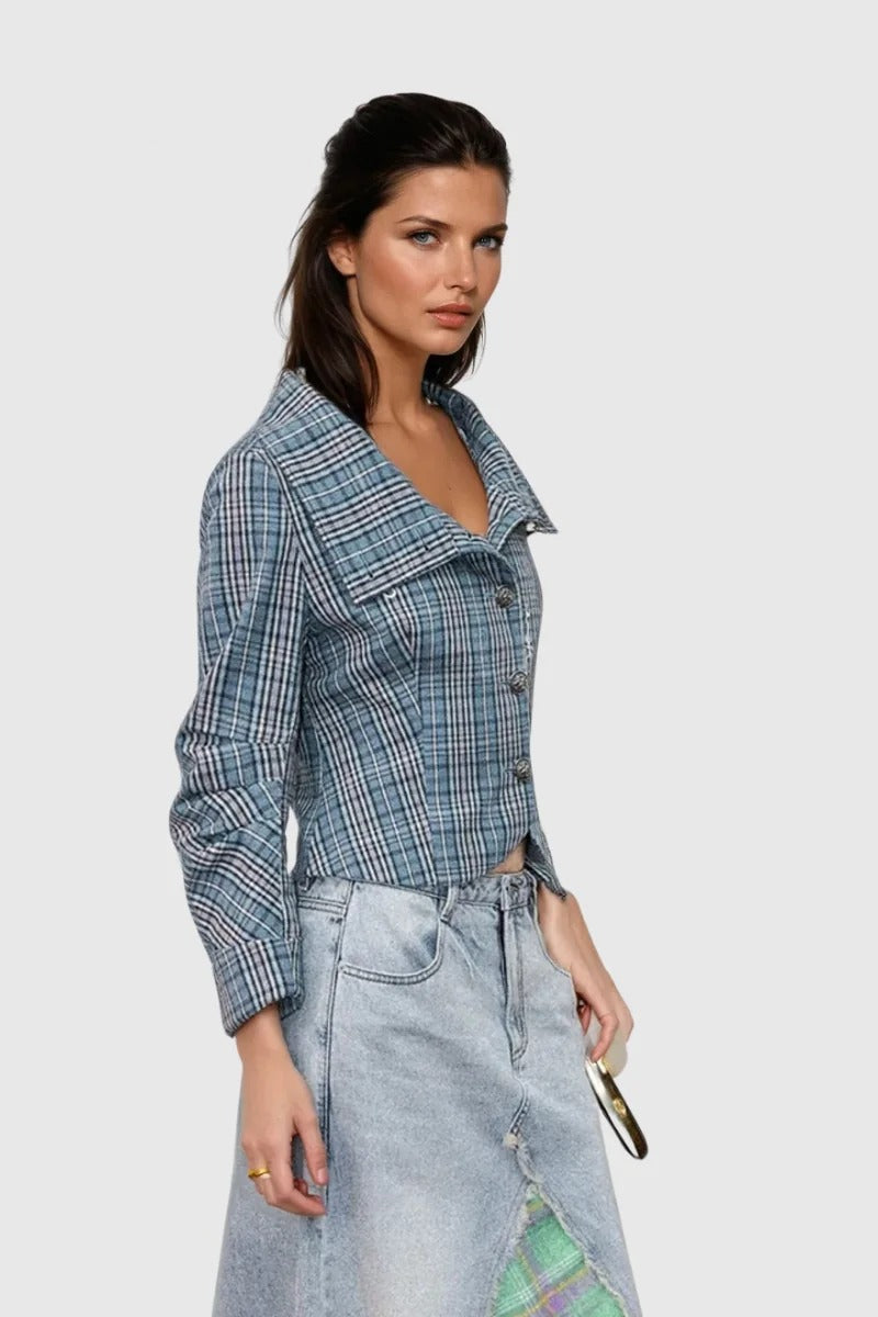 Single Breasted Plaid Print Blouse
