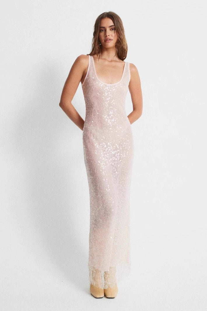Sleeveless Rhinestone Vintage Suspender Sequin Dress