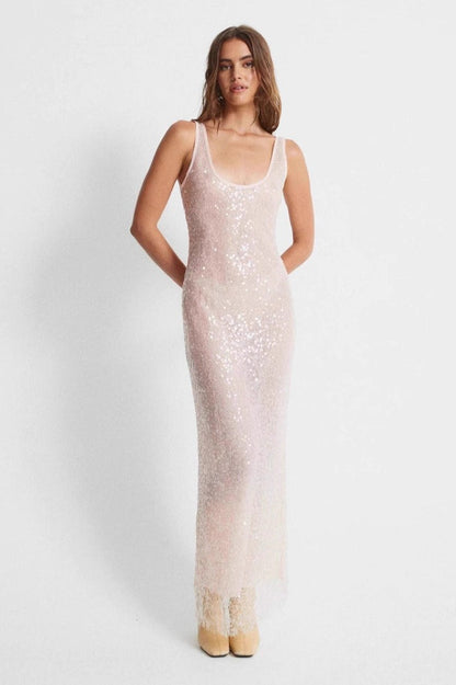 Sleeveless Rhinestone Vintage Suspender Sequin Dress