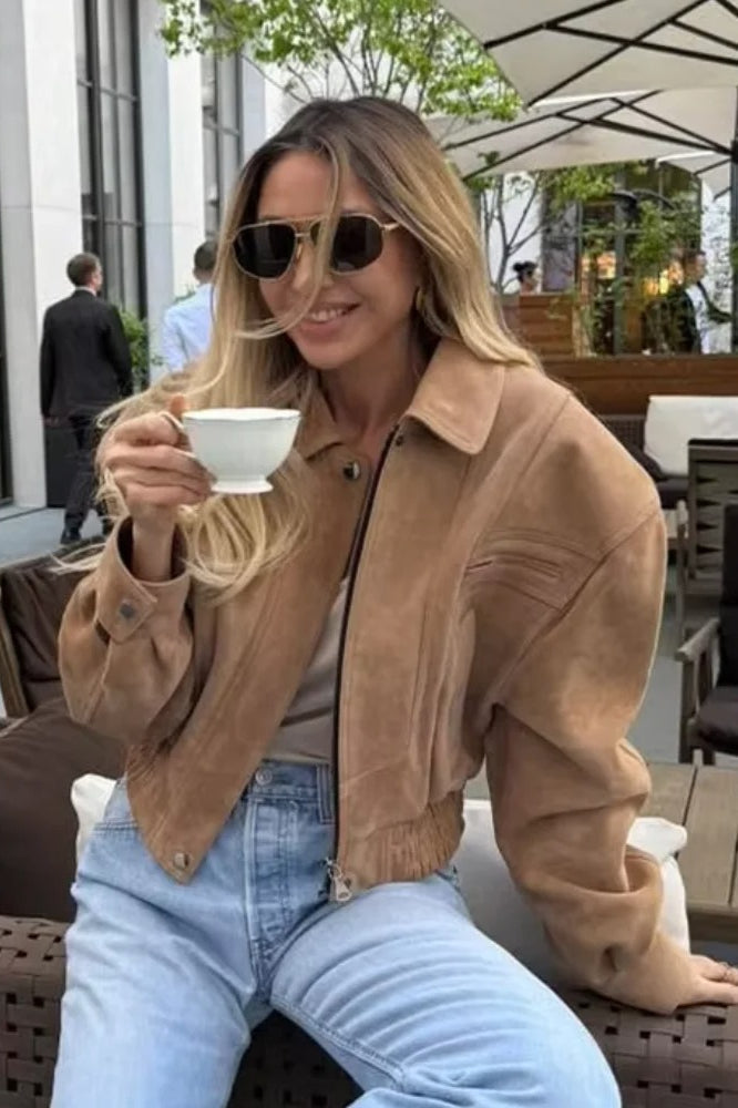 Suede Cropped Zipper Jacket