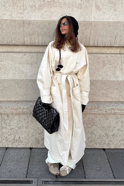 Hepburn Elegant Waist Tied Long Slim Minimalist Overcoat