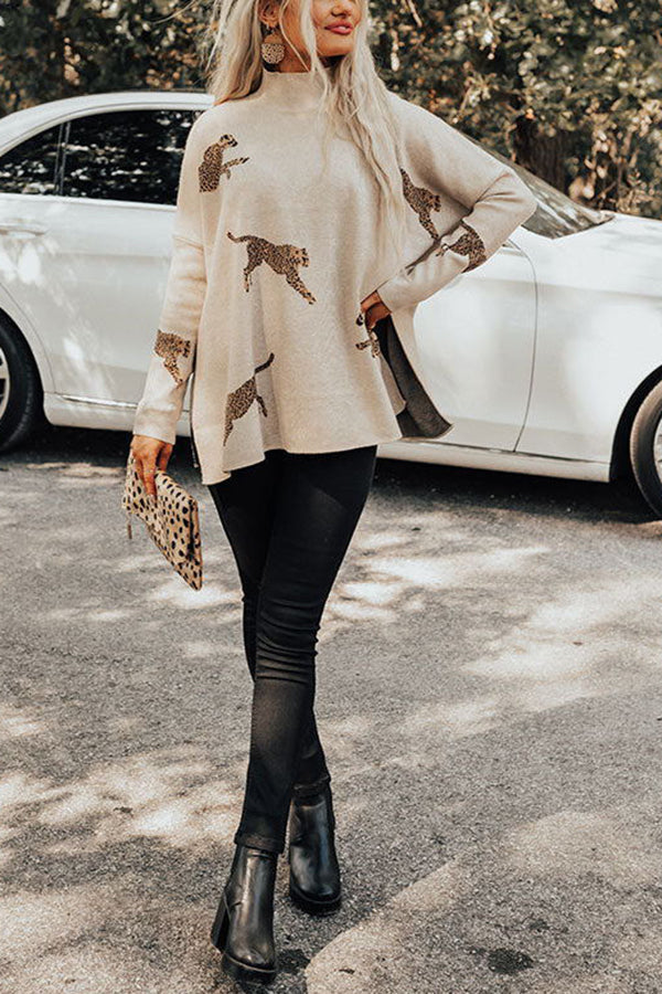 COZY AND KIND LEOPARD SLIT RELAXED SWEATSHIRT