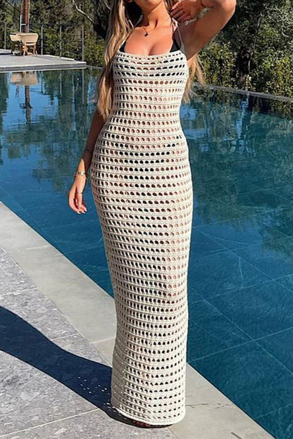 Hollow Out Knit Loose Dress Swim Cover Up