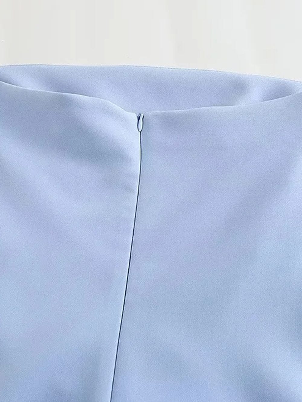 Blue Strapless Diagonal Draped Ruched Bodycon Mini Dress