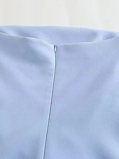 Blue Strapless Diagonal Draped Ruched Bodycon Mini Dress