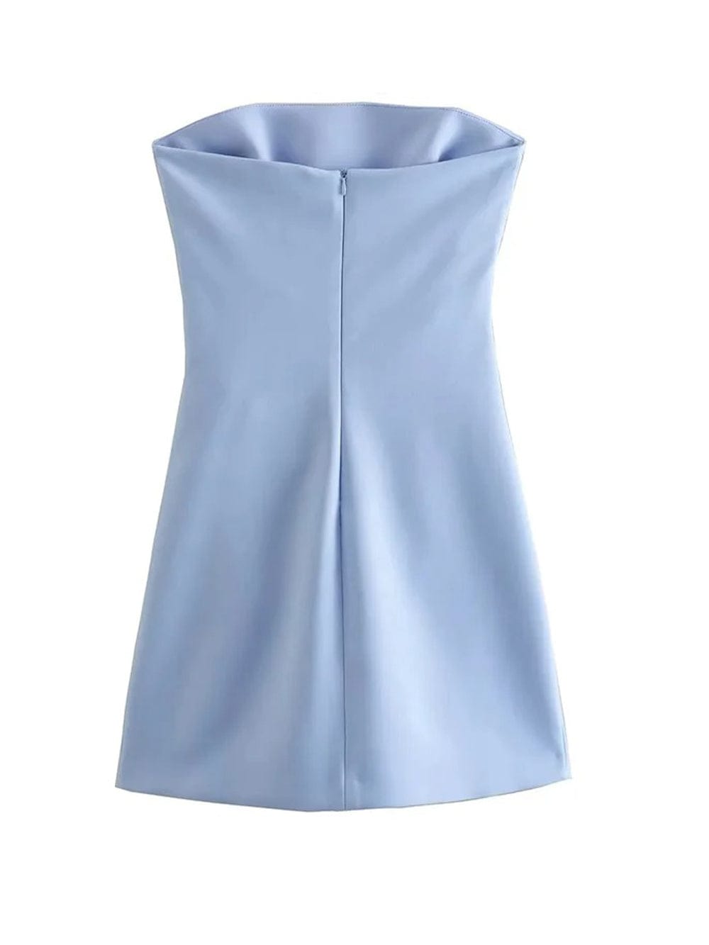 Blue Strapless Diagonal Draped Ruched Bodycon Mini Dress