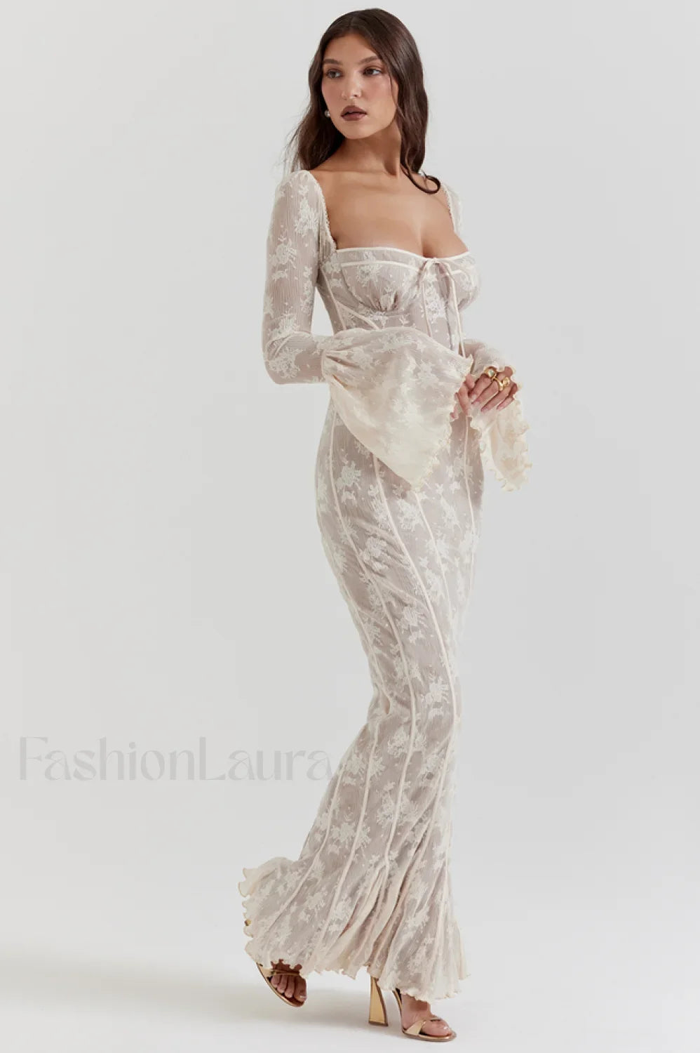 Delilah Vintage Cream Charming Lace Maxi Dress