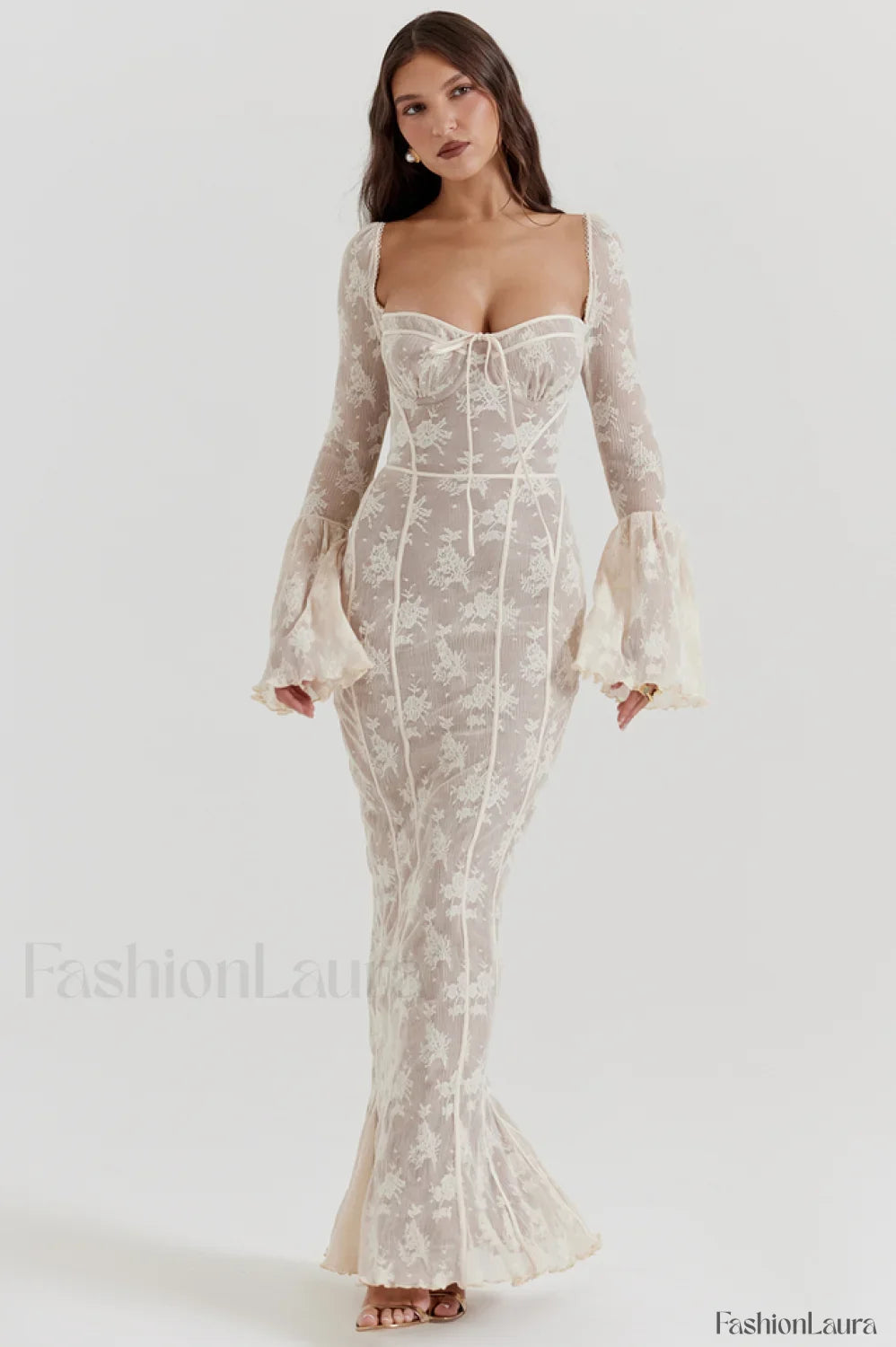 Delilah Vintage Cream Charming Lace Maxi Dress