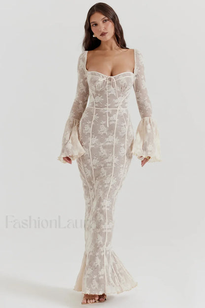 Delilah Vintage Cream Charming Lace Maxi Dress