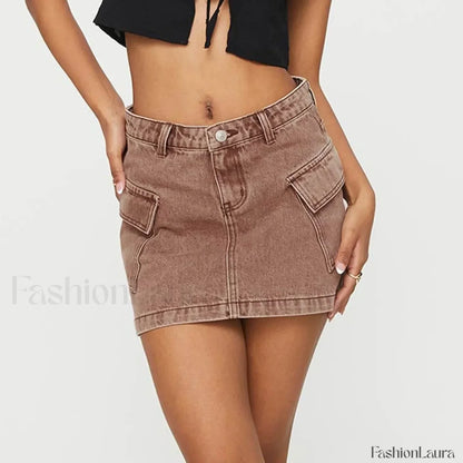 Denim Cargo Pocket Low Waist Skirt